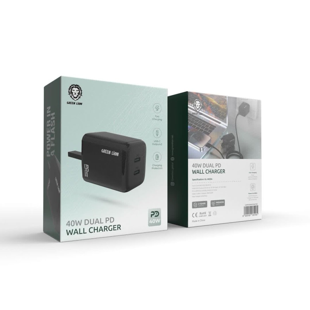 شارژر دیواری PD دوگانه 40 واتی گرین Green 40w dual PD wall charger GL-W23A