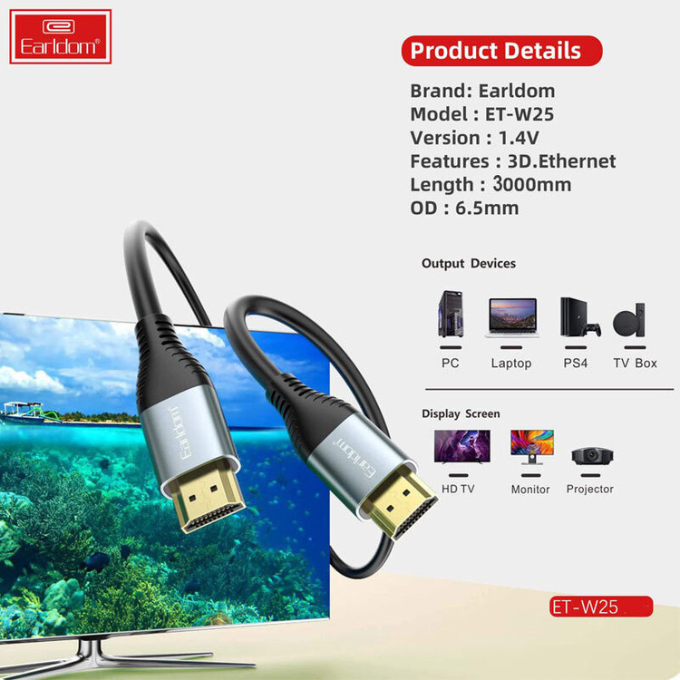 کابل HDMI 4K ارلدام ET-W25 طول 3 متر