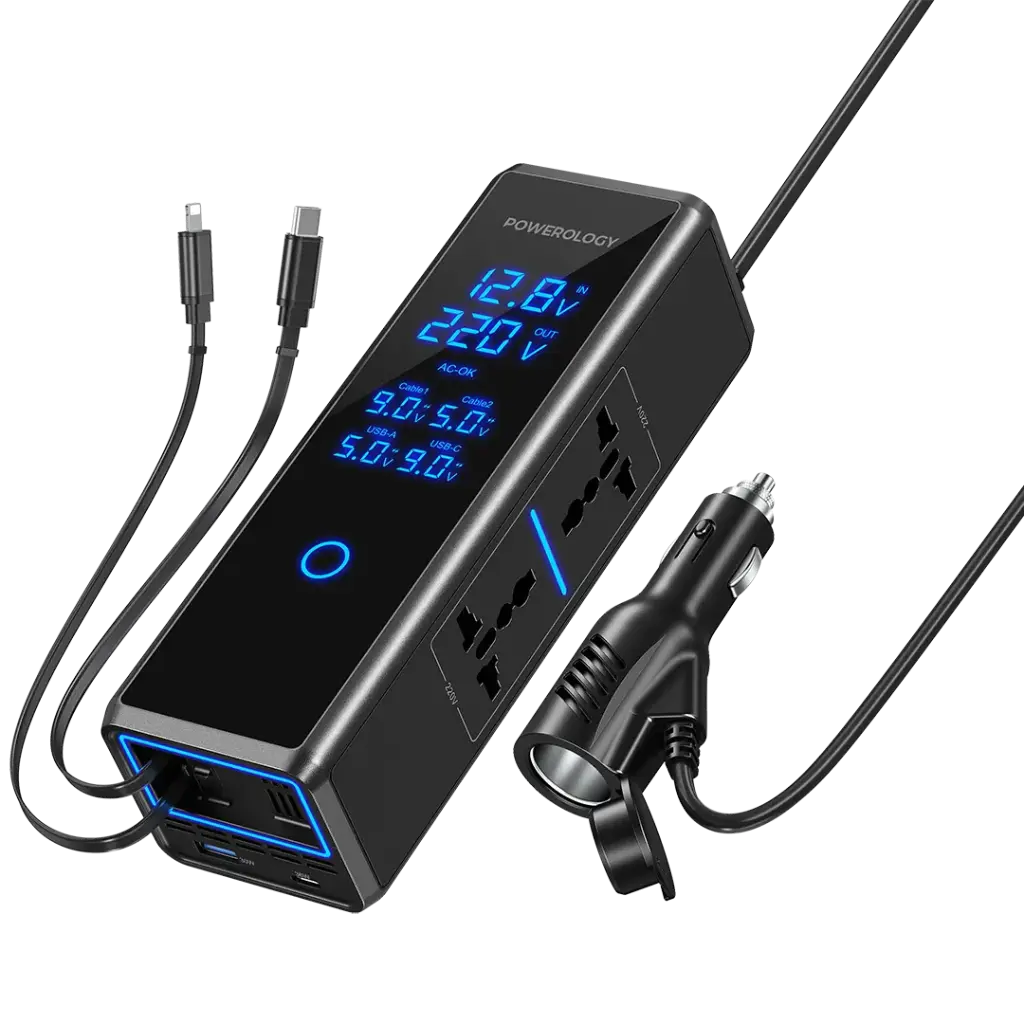 اینورتر 300 وات با کابل جمع‌شونده پاورولوژی Powerology Car Power Inverter PWCPI300WBK