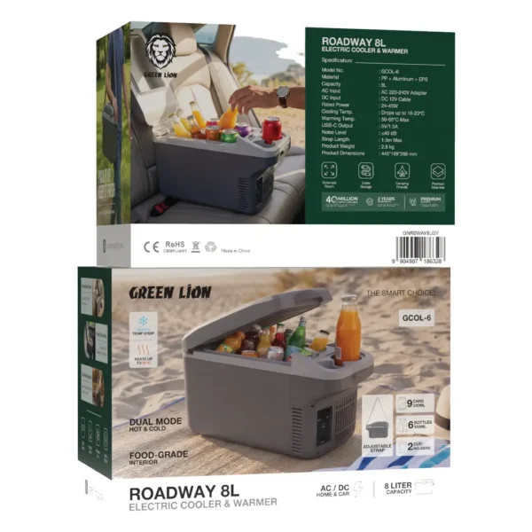 یخچال و گرمکن برقی خودرو 8 لیتری گرین لاین Roadway مدل GNRDWAY8LGY